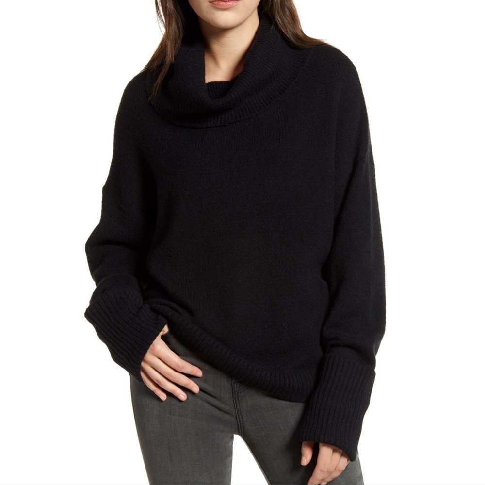 Chelsea28 Black Cowl Neck Turtleneck Oversized Sweater Women Medium NEW TAGS $69 - Picture 1 of 5